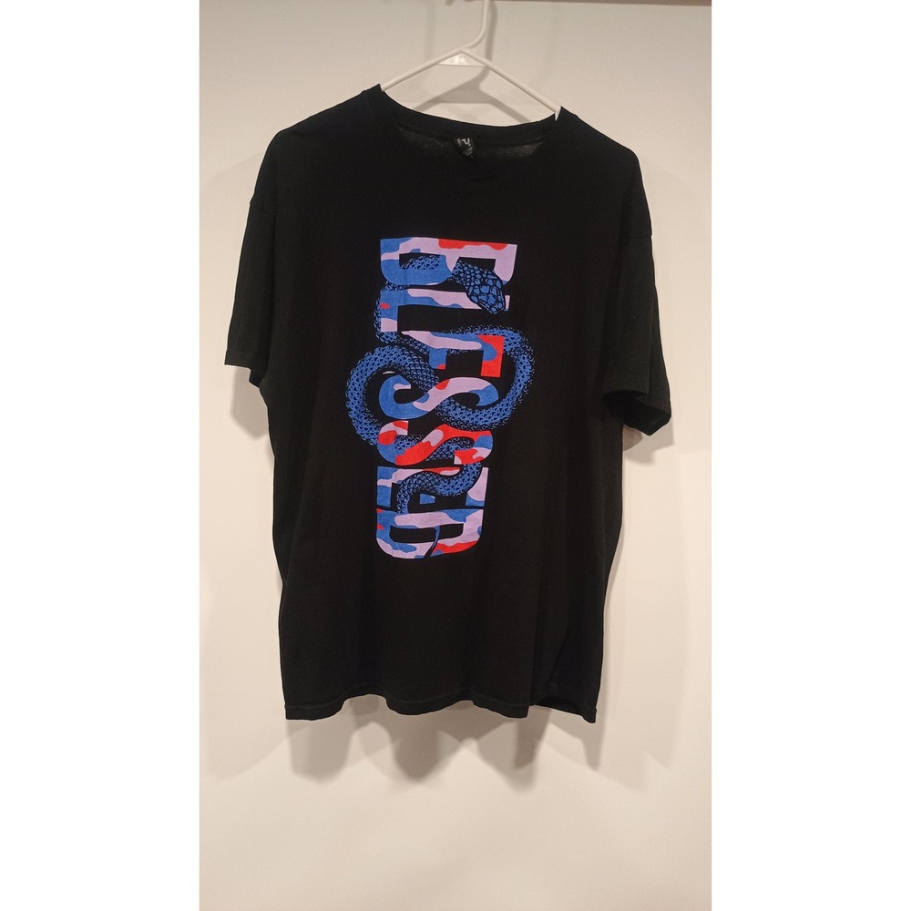 RTP Apparel Graphic T-Shirt Mens Large Black Excellent Blessed Snake Camo Tee